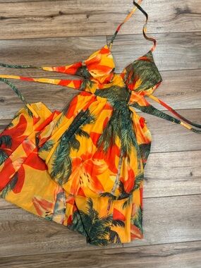 FASHION NOVA NWT Summer Tropical Orange Slit Maxi Dress | Size Large